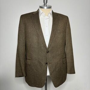 TALLIA Mens Sport Coat Blazer Wool Herringbone Brown 50R